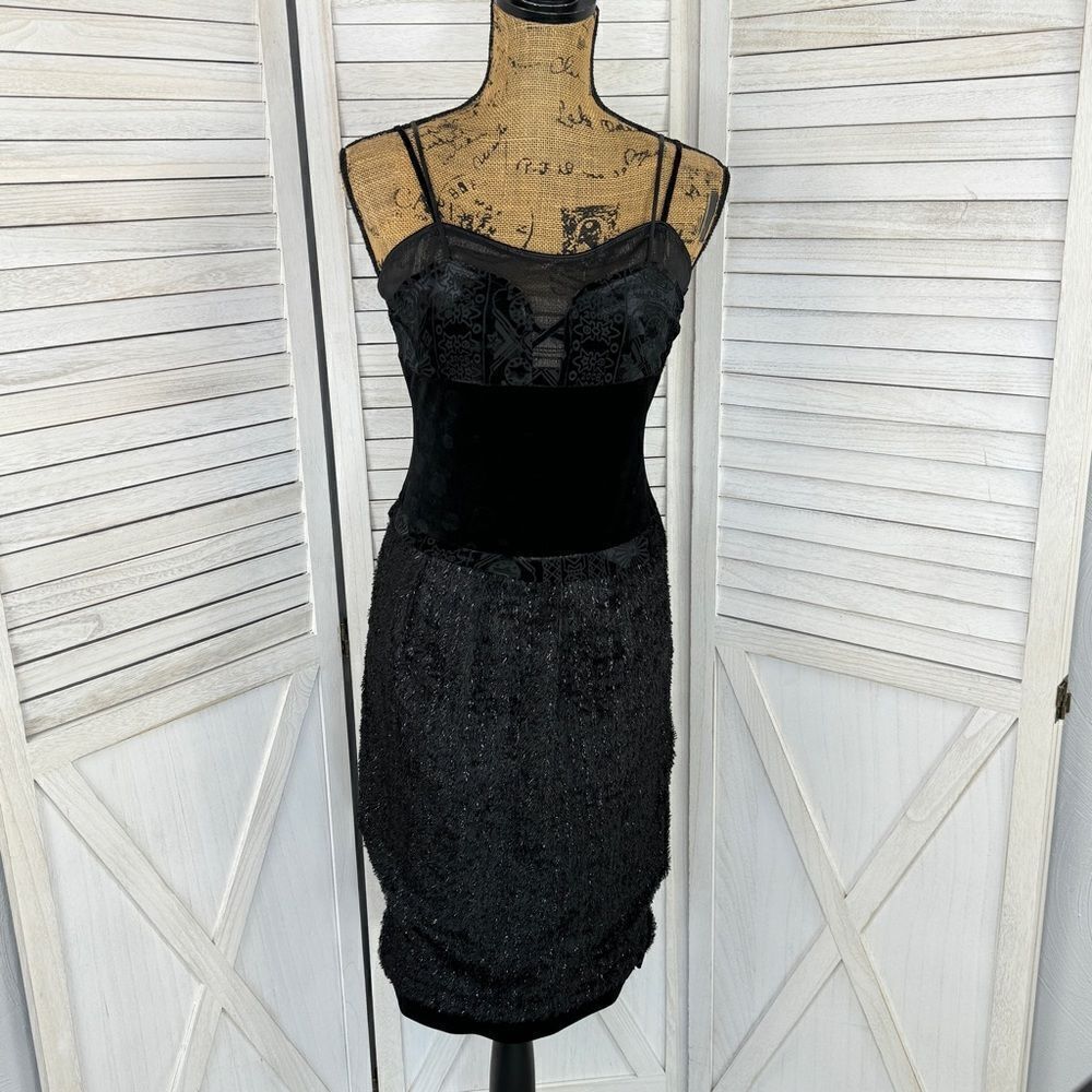 Anac‎ by Kimi Velvet Faux Fur Sleeveless Sheath Dress Black Small